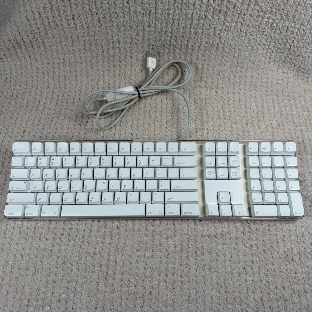 Apple A1048 Wired USB Keyboard White Clear Acrylic Case M9034LL/A Parts/Repair